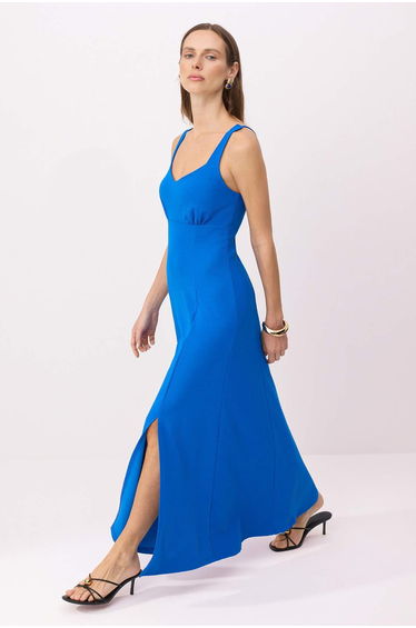 Saks A-Line/A Bell Form Sweetheart Neck Sleeveless Maxi Scuba Crepe Knitted Dress