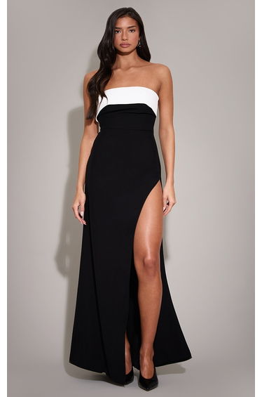 Black Contrast Bandeau High Split Maxi Dress