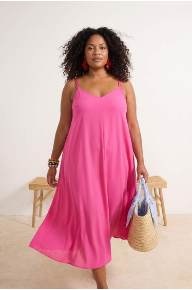 Beachwear Pink Maxi Length Voile Woven Plus Size Beach Dress