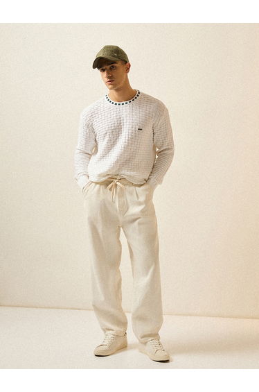 Men Pure Cotton Textured Knit Sweater