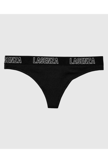 Thong Panty With Logo in Smoulder Black