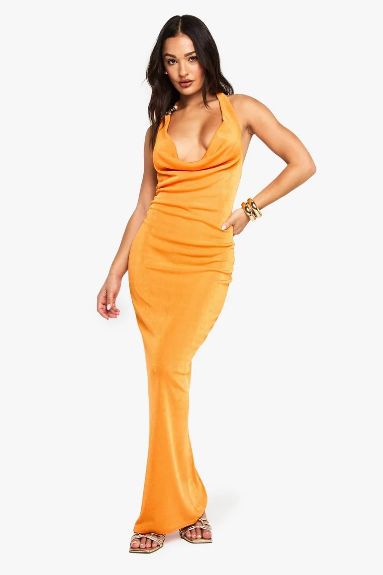 Petite Beaded Cowl Slinky Maxi Dress - orange Boohoo Orange : Dresses : VogaCloset Oman Petite Beaded Cowl Slinky Maxi Dress - orange Boohoo Orange : Dresses : VogaCloset Oman