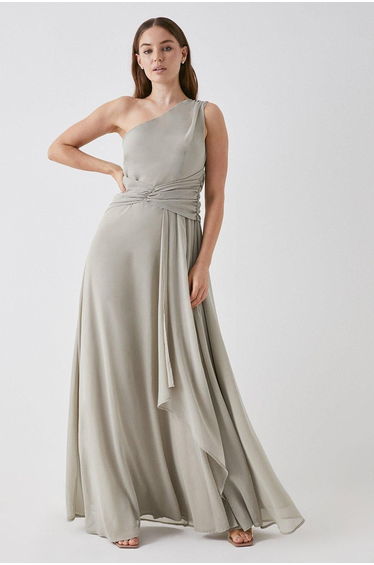 Debut London One Shoulder Bridesmaids Maxi - olive