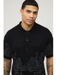 قميص محبوك بقصة عريضة - أسود - 1