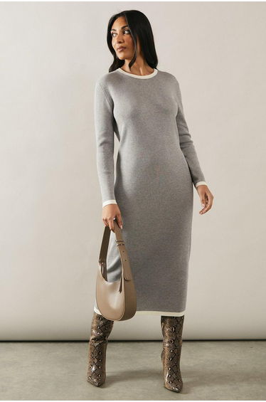 Petite Plain Tipped Knitted Midi Dress
