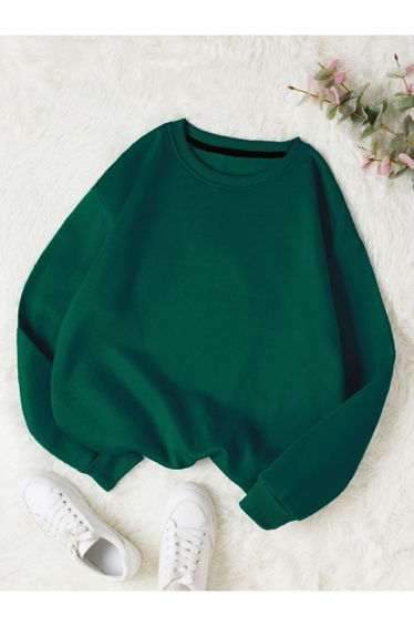 Women's Nephti Green Plain Crew Neck Sweatshirt