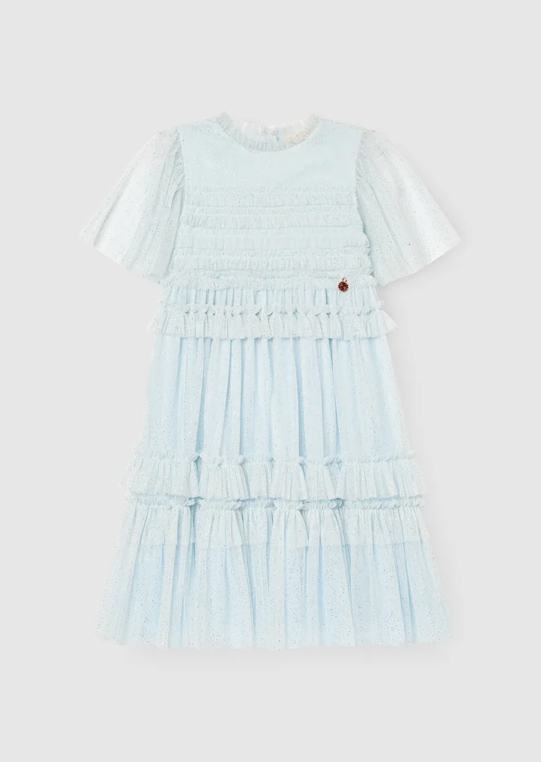 Xeni Ruffle Detail Mesh Dress - Blue - 3