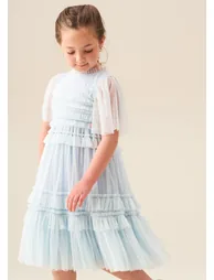 Xeni Ruffle Detail Mesh Dress - Blue - 1