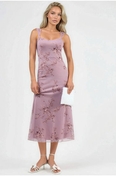 Floral Midi Dress with Heart Collar