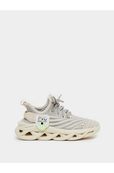 Boys Cream Mesh Upper Lace Up Sport Sneakers