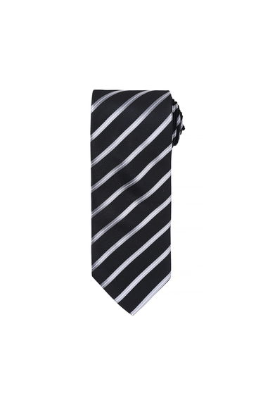 Premier Mens Sports Stripe Pattern Formal Work Tie - Black/Silver