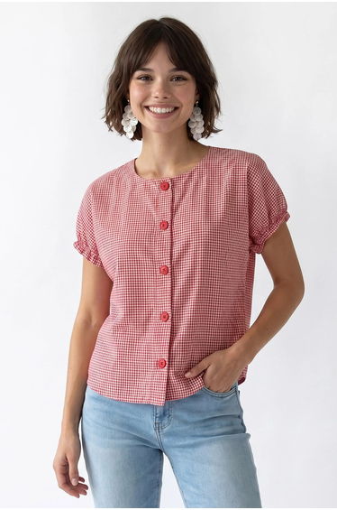 MIXRAY Gingham Poplin Button Shirt
