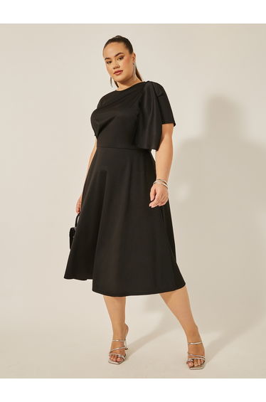 Plus Size Short Sleeves A-Line Midi Dress