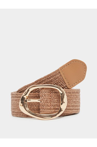Woven Raffia Belt with Gold Buckle
