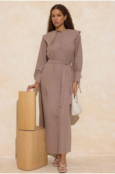 Mink Unlined Plain Woven Terrycotton Hijab Dress