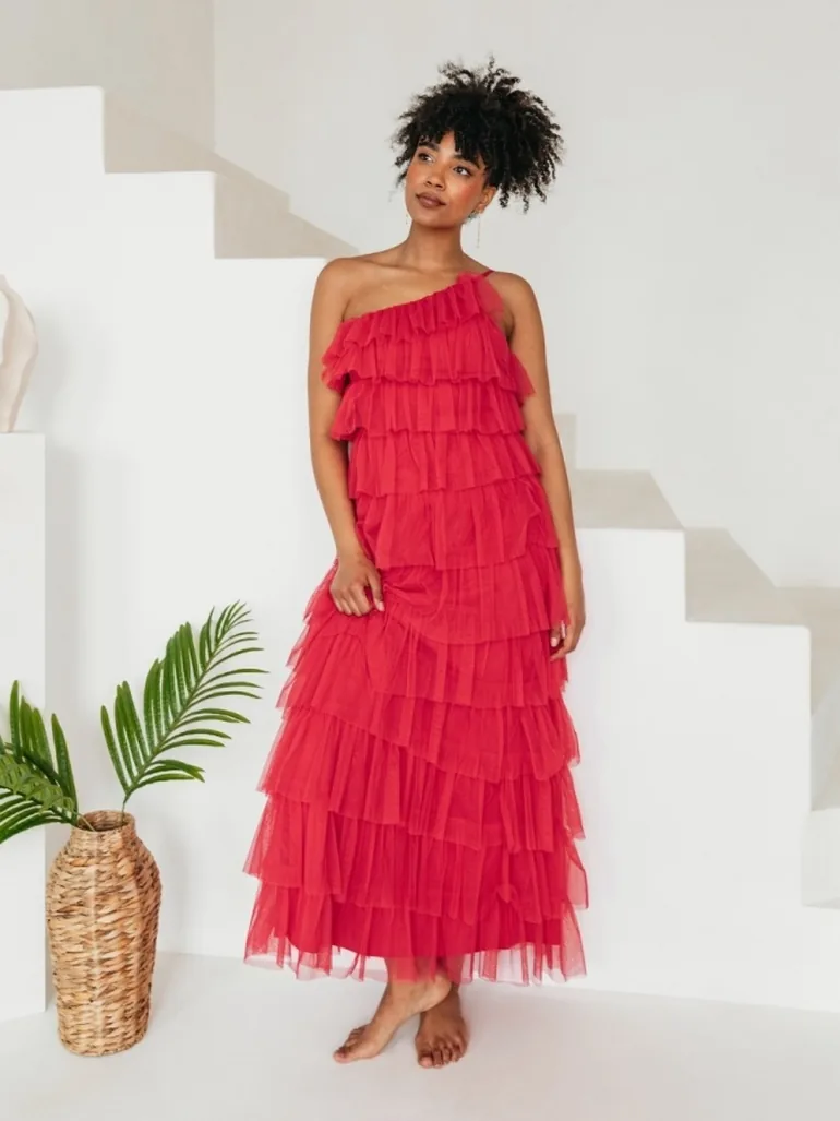 Anaya With Love Recycled Paradise Pink One Shoulder Tiered Ruffle Maxi Dress  Anaya With Love Pink : Premium Dresses : VogaCloset Bahrain