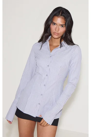 Blue Striped Woven Fitted Shirt