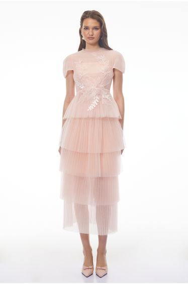 Johanna Pink Top & Tiered Skirt Set with 3D Florals