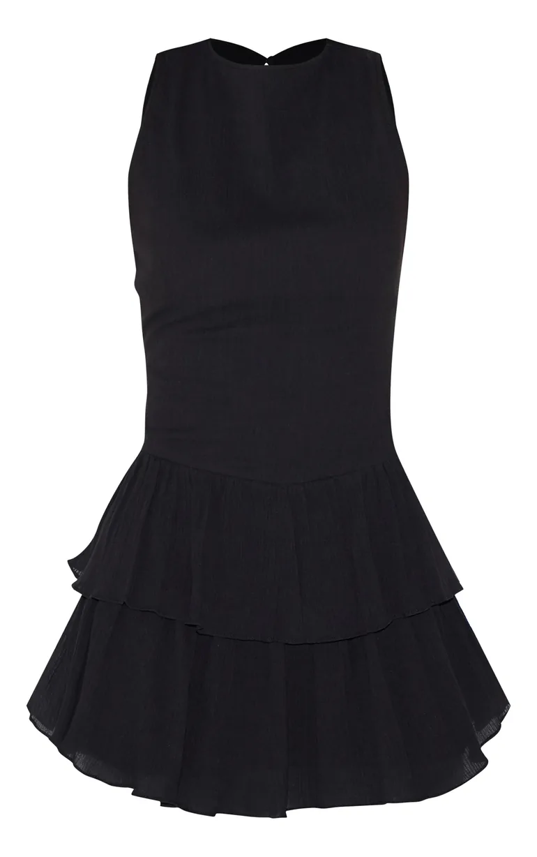 Black Cheesecloth Cotton Tiered Rara Playsuit - 4