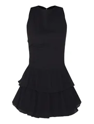 Black Cheesecloth Cotton Tiered Rara Playsuit - 4
