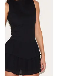 Black Cheesecloth Cotton Tiered Rara Playsuit - 3