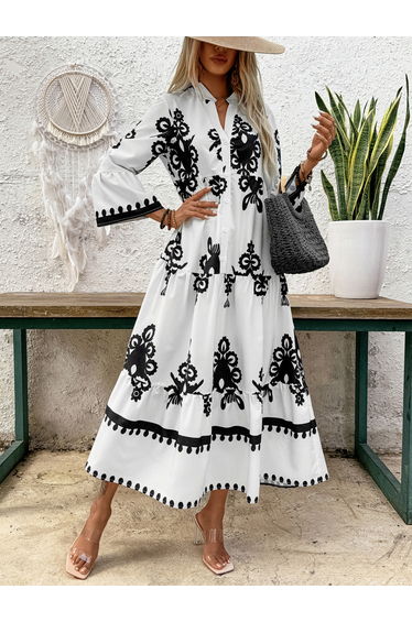 Floral Embroidered Ruffle Hem Maxi Dress