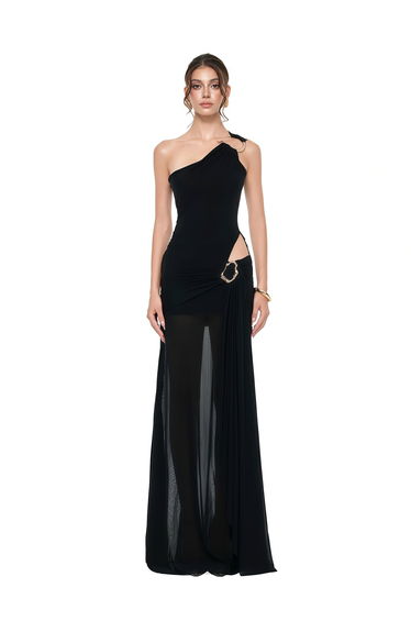 Tiziana Black One Shoulder Cut Out Maxi Dress