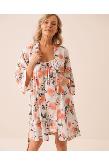 Peach Print Satin Kimono