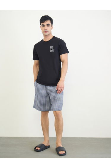 Men Printed Cotton T-Shirt and Checked Shorts Set