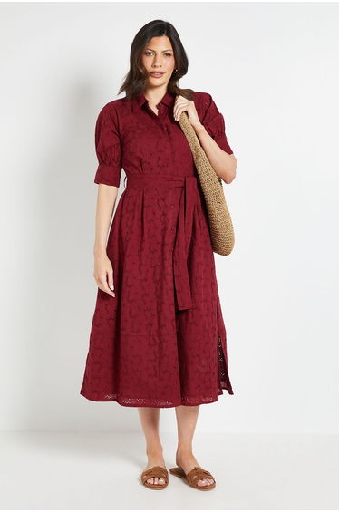 Broderie Belted Shirt Dress