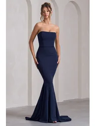 Impress Me | Navy Strapless Bandeau Fishtail Maxi Dress - 3