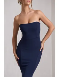 Impress Me | Navy Strapless Bandeau Fishtail Maxi Dress - 2