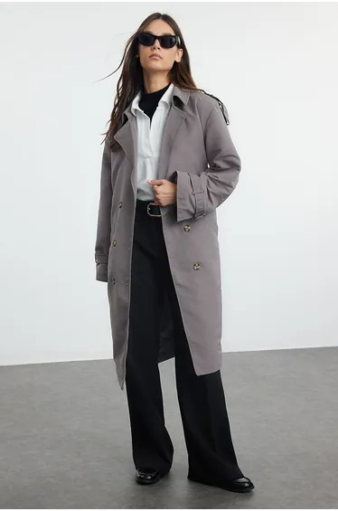 Gray Oversize Belted Trench Coat