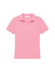 MIXRAY Ribbed Polo Collar Blouse