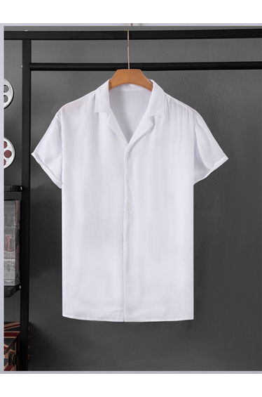 Men White Short Sleeve Button-Down Shirt