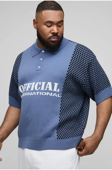 قميص بولو بوهو كحلي بأكمام متوسطة الطول - للمقاسات الكبيرة