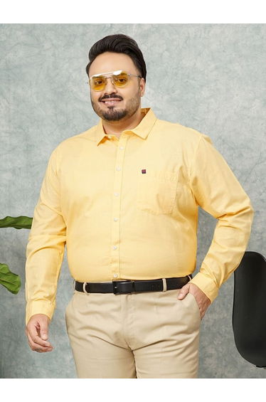 Plus Men Yellow Regular Fit Casual Shirt