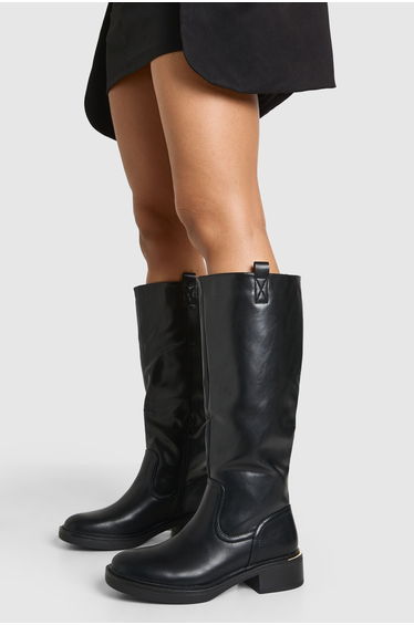 Tab Detail Knee High Boots - black
