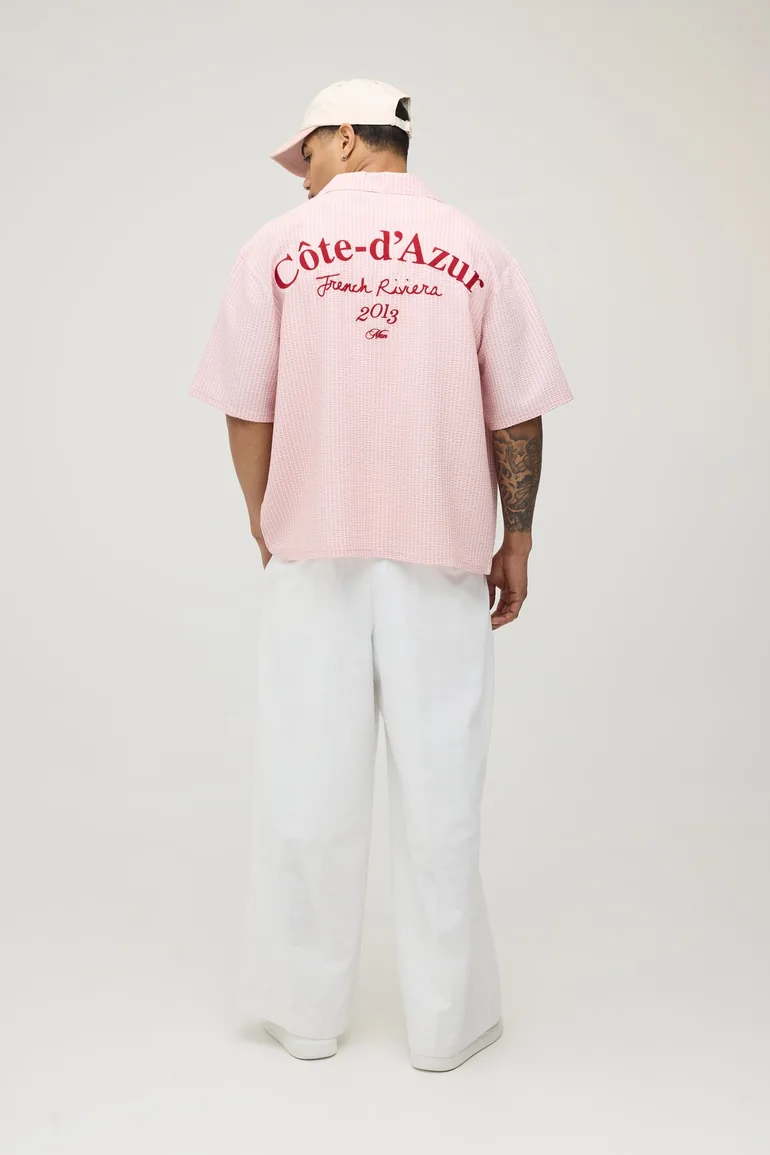 قميص نص كم بتصميم واسع بقماش شاشي بتطريز - زهري - 2