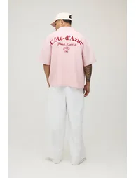 قميص نص كم بتصميم واسع بقماش شاشي بتطريز - زهري - 2