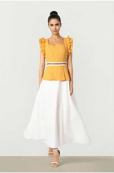 Ruffled Linen Midi Dress