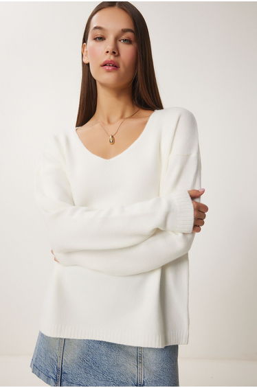 Women's Bone V Neck Knitwear Sweater