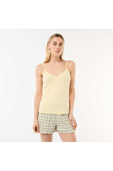 Solid Cotton Tank Top with Adjustable Spaghetti Straps YELLOW