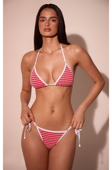 Red Gingham Tie Side Bikini Bottoms