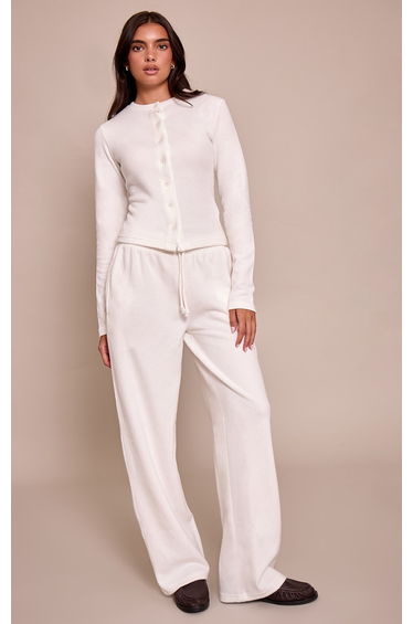 Cream Soft Touch Wide Leg Jogger