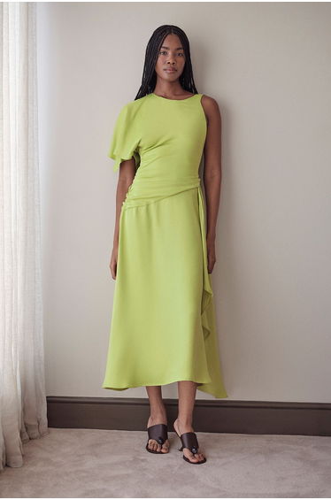 Viscose Satin Drape Midi Dress