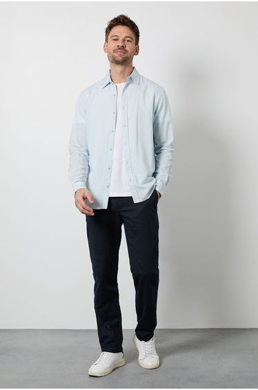 Navy Cotton Linen Slim Fit Trousers