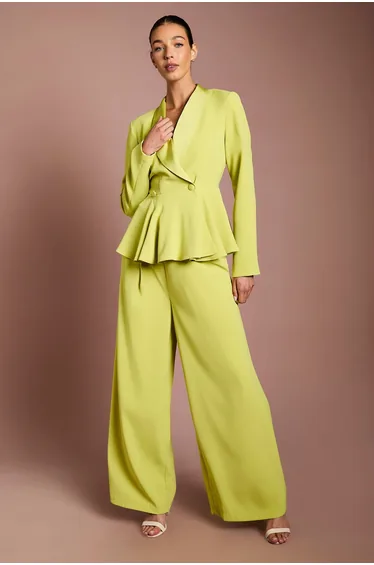 Pleated Waistband Satin Wide Leg Trouser