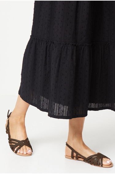 Fiona Faux Leather Lattice Peep Toe Slingback Flat Sandals