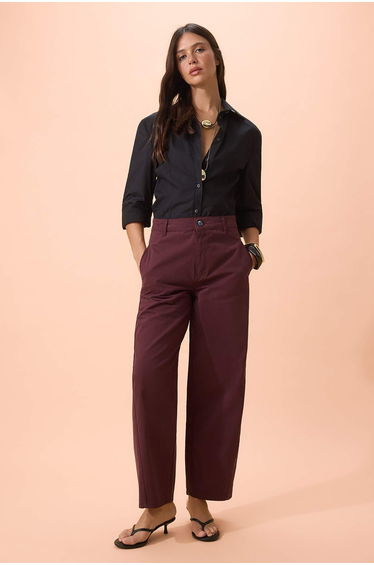 Burgundy Gabardine Thick Soft Textured Barrel Pants